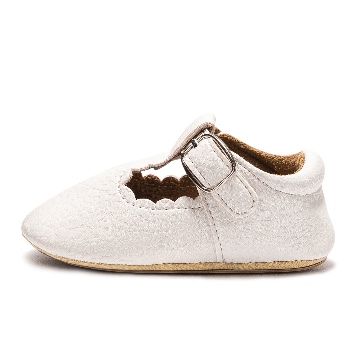 Baby Scalloped T-Strap Shoes – White