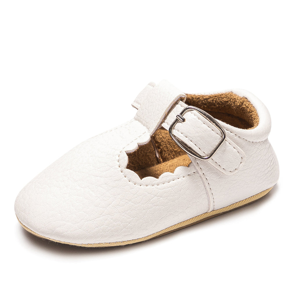 Baby Scalloped T-Strap Shoes – White
