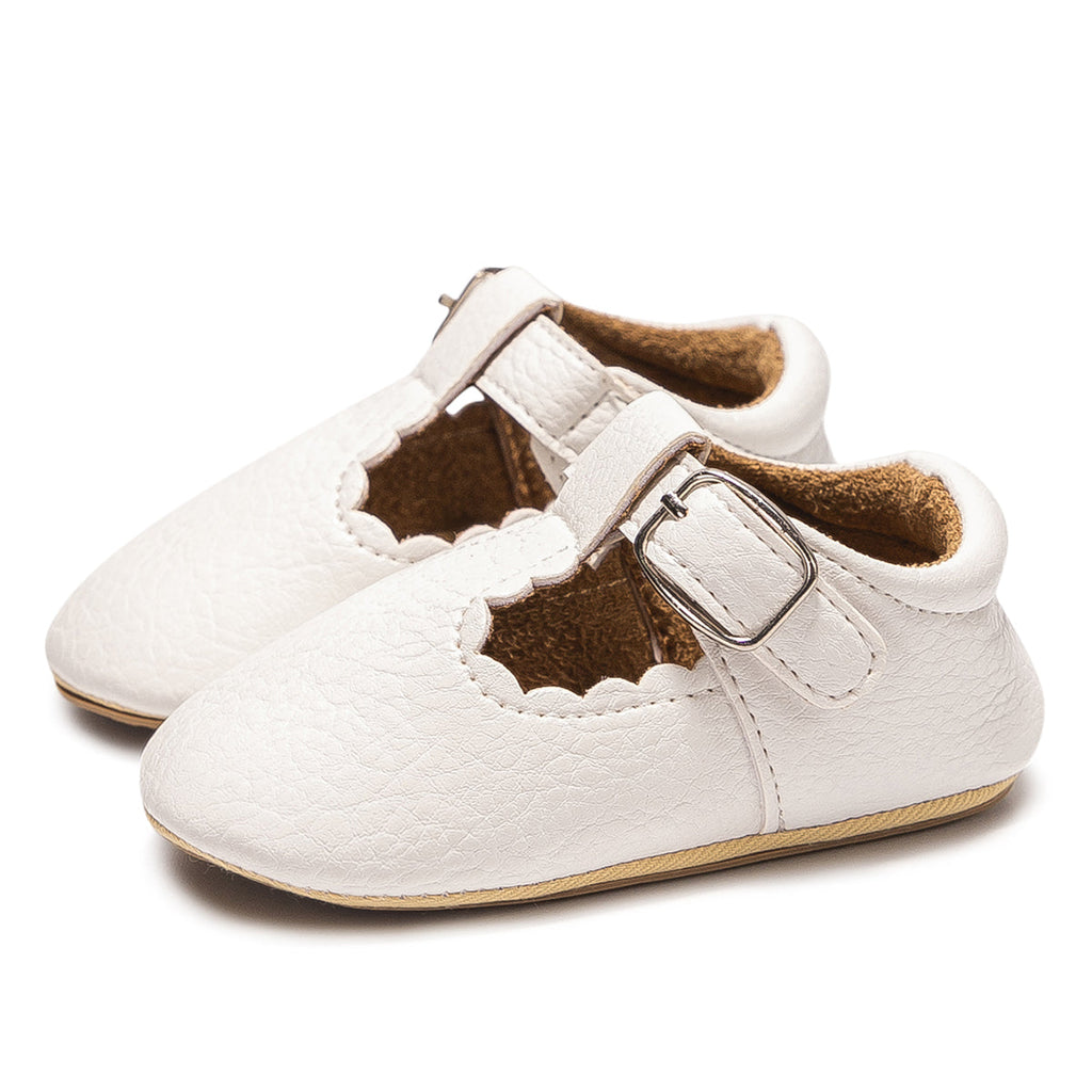 Baby Scalloped T-Strap Shoes – White