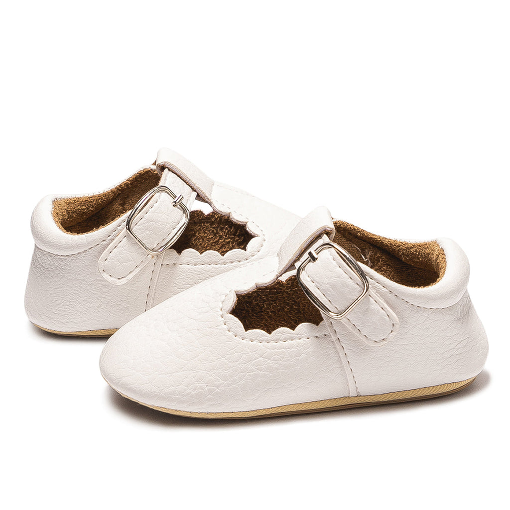 Baby Scalloped T-Strap Shoes – White