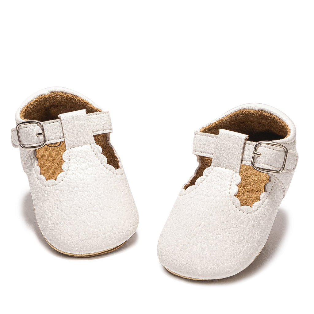 Baby Scalloped T-Strap Shoes – White