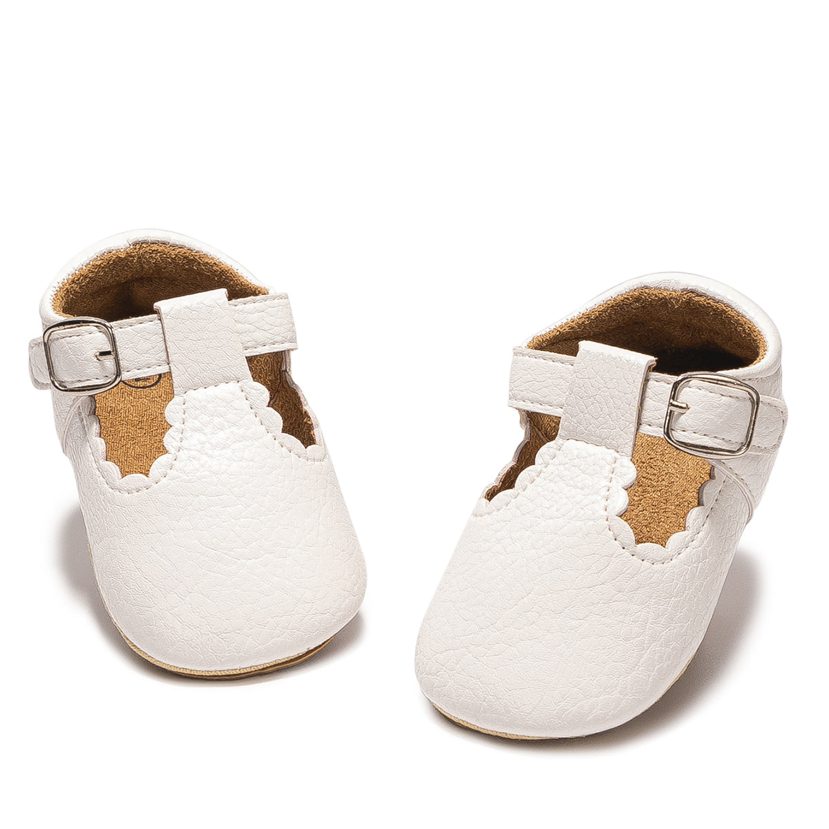Baby Scalloped T-Strap Shoes – White