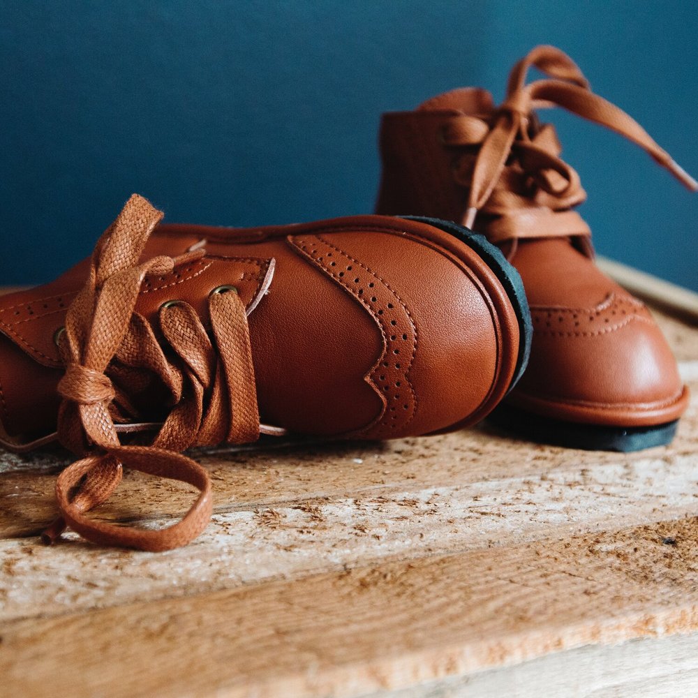 Kids’ Chestnut Hand-Stitched Lace-Up Boots