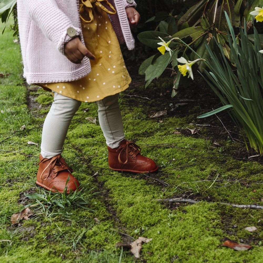 Kids’ Chestnut Hand-Stitched Lace-Up Boots